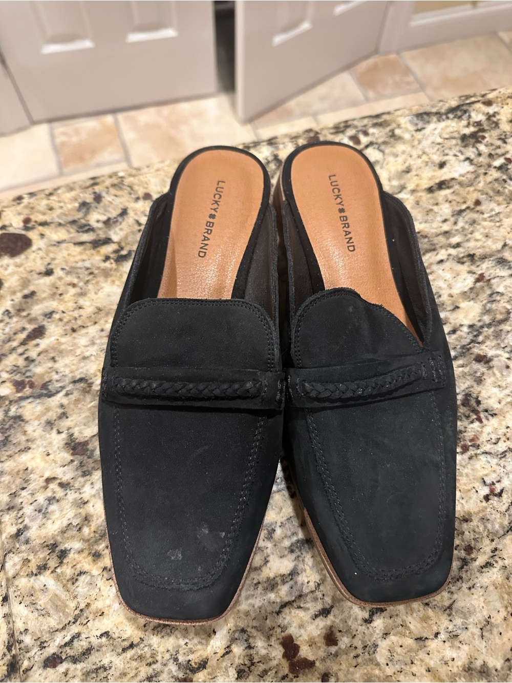 Lucky Brand Black Braided Vamp Slip-On Loafers